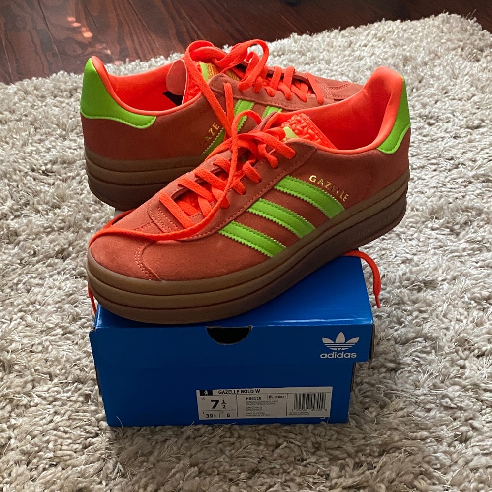 Adidas Gazelle Bold Orange and Neon Green Sneakers